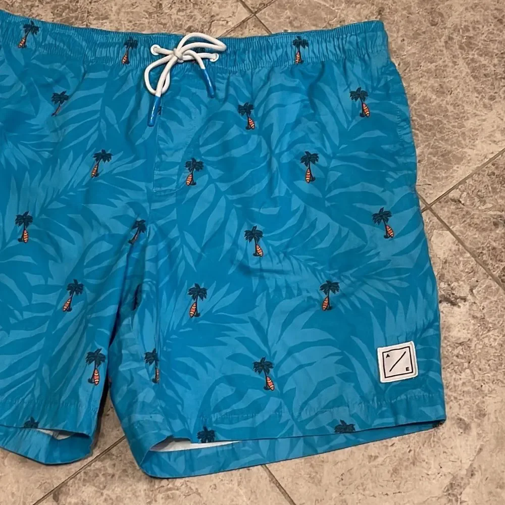 American Eagle AEO Palm Tree Swim Trunks Blue XL